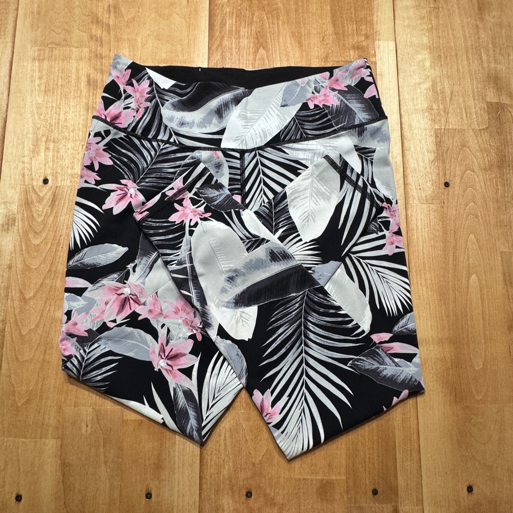 Victoria Sport Knockout Leggings Large Tropical Floral Palm Print Black Pink - Picture 2 of 5